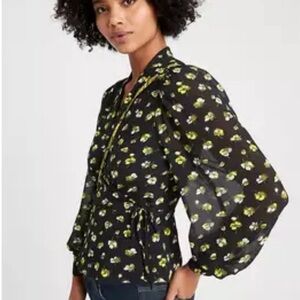 Banana Republic floral front tie blouse.